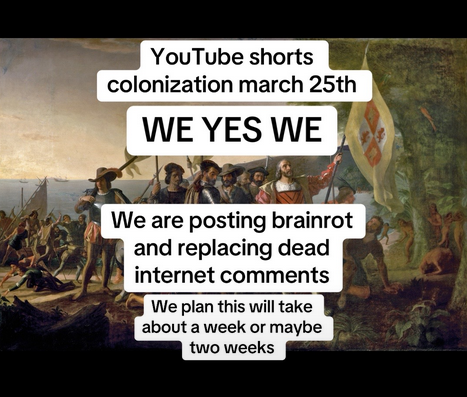 YouTube Shorts colonization TikTok slideshow announcing the date on the painting 'Landing of Columbus.'