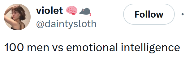 Tweet reading '100 men vs emotional intelligence'