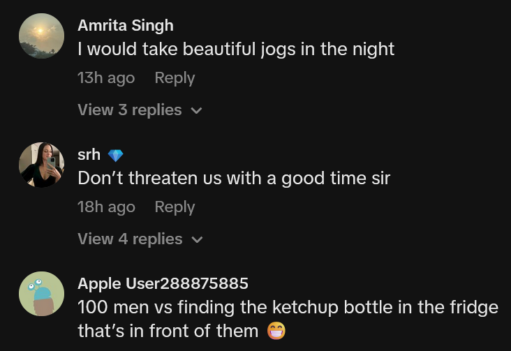 TikTok comments about the 100 women vs. meme.