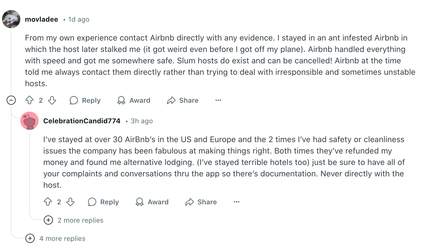 Commenters suggesting the OP go to Airbnb