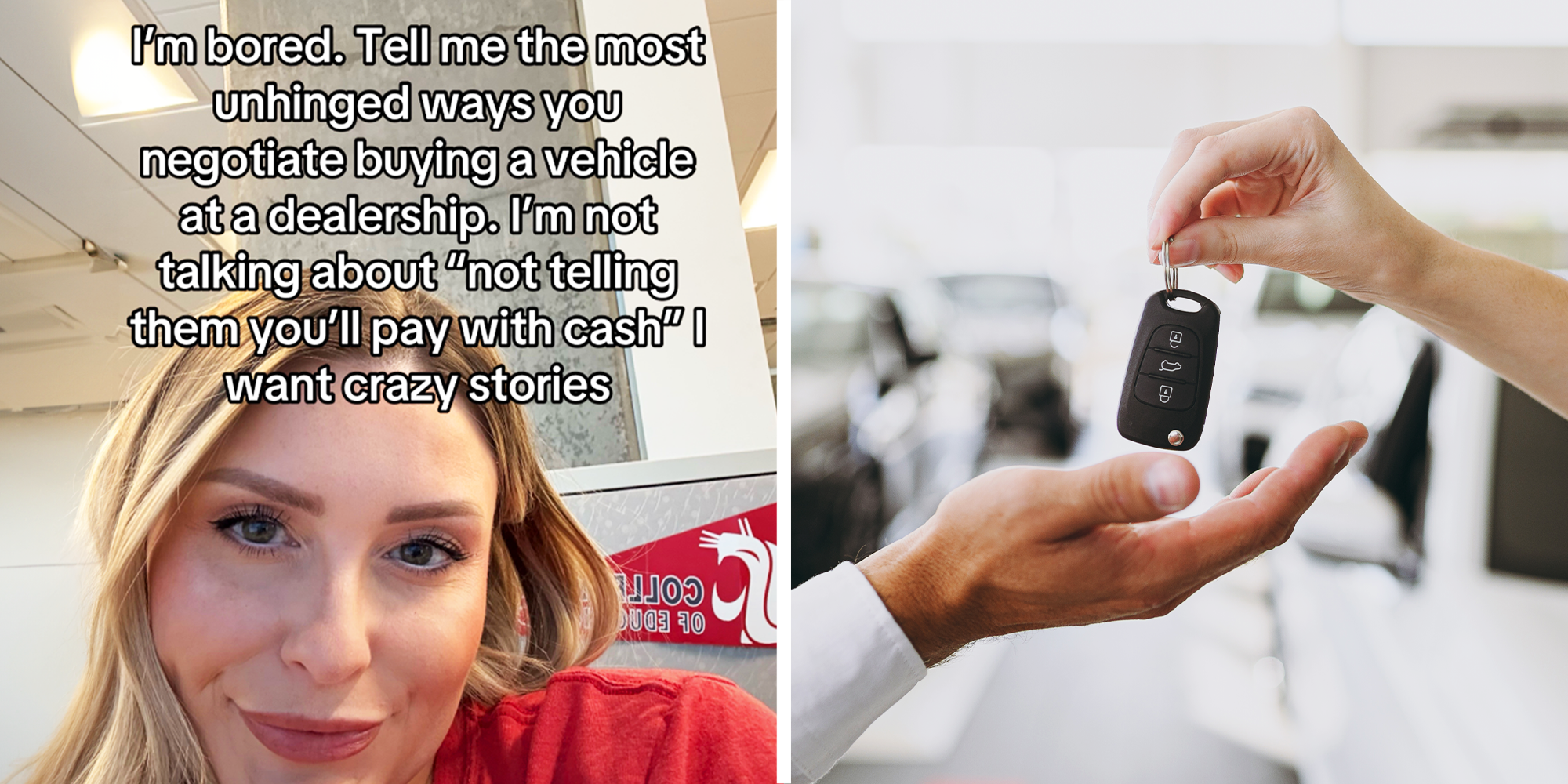 Women comments about how her uncle test drove to another dealership to negotiate each other on the car