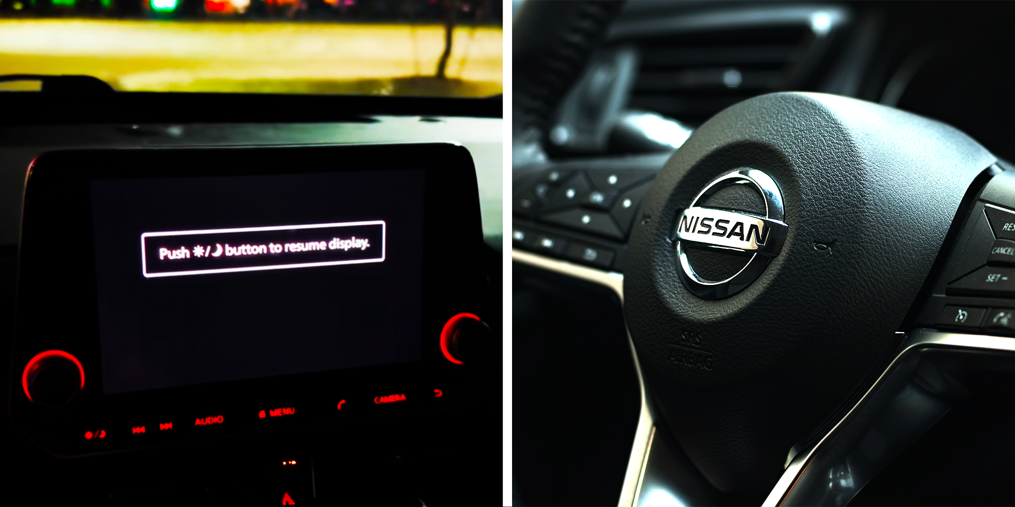 Nissan Altima Display screen, and Nissan Logo on a Steering Wheel