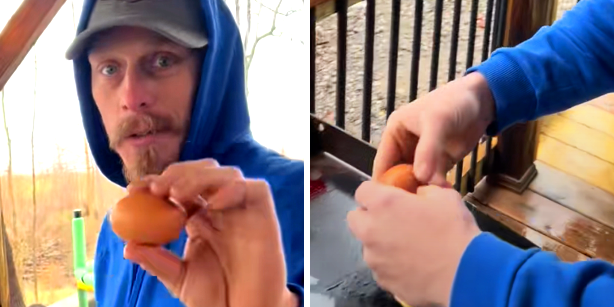 Man shows easy trick by shaking the egg, and easy way to make scrambled egg