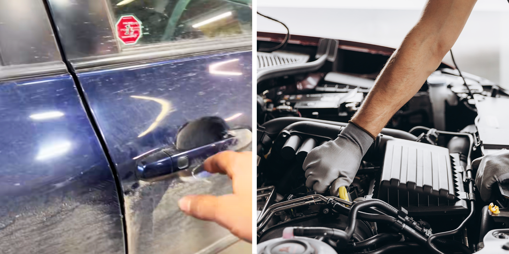 Driver rolls into the shop for a cabin air filter change. Then the mechanic opens the door