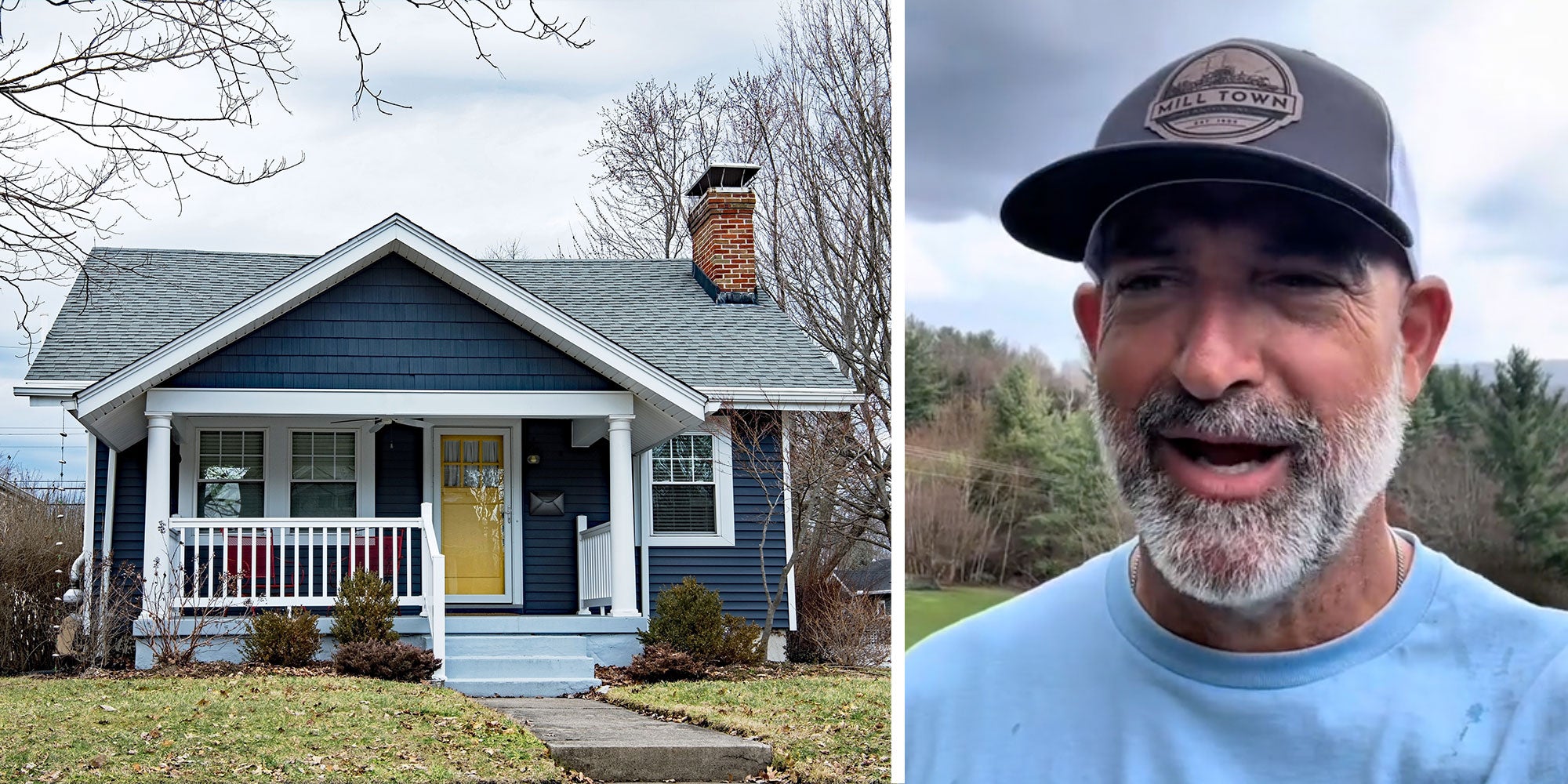 2 image split. House, man