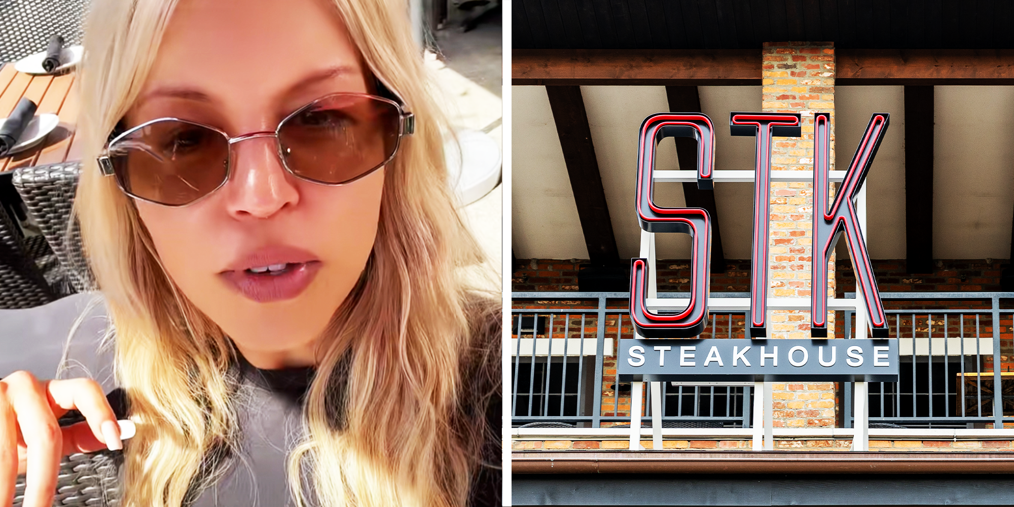 Blond Hair women with tinted sunglasses, STK Steakhouse Signage