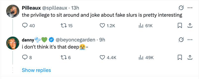 Two dissenting opinions on slur trend X