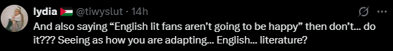 Screenshot from X post discussing emerald fennell wuthering heights