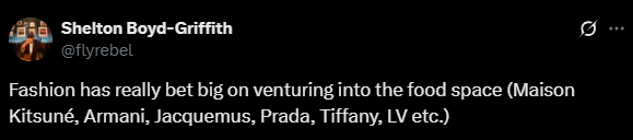 Screenshot from an X post discussing food in fashion status symbol
