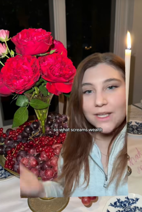 Screenshot from a TikTok post discussing food in fashion status symbol