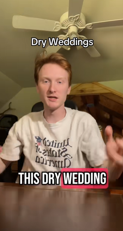 Screenshot of a TikTok video discussing gen z dry weddings