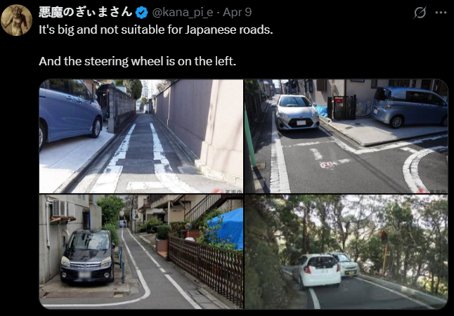 Screenshot of an X post discussing japan trolling american cars