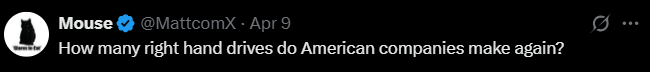 Screenshot of an X post discussing japan trolling american cars