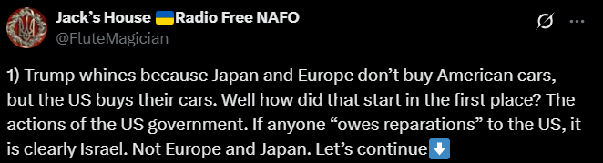 Screenshot of an X post discussing japan trolling american cars