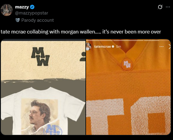 Screenshot from an X post related to tate mccrae morgan wallen