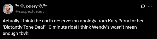 Screenshot of an X post discussing wendy's katy perry
