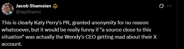 Screenshot of an X post discussing wendy's katy perry