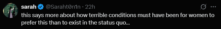 Screenshot from an X post discussing women fought for cubicles