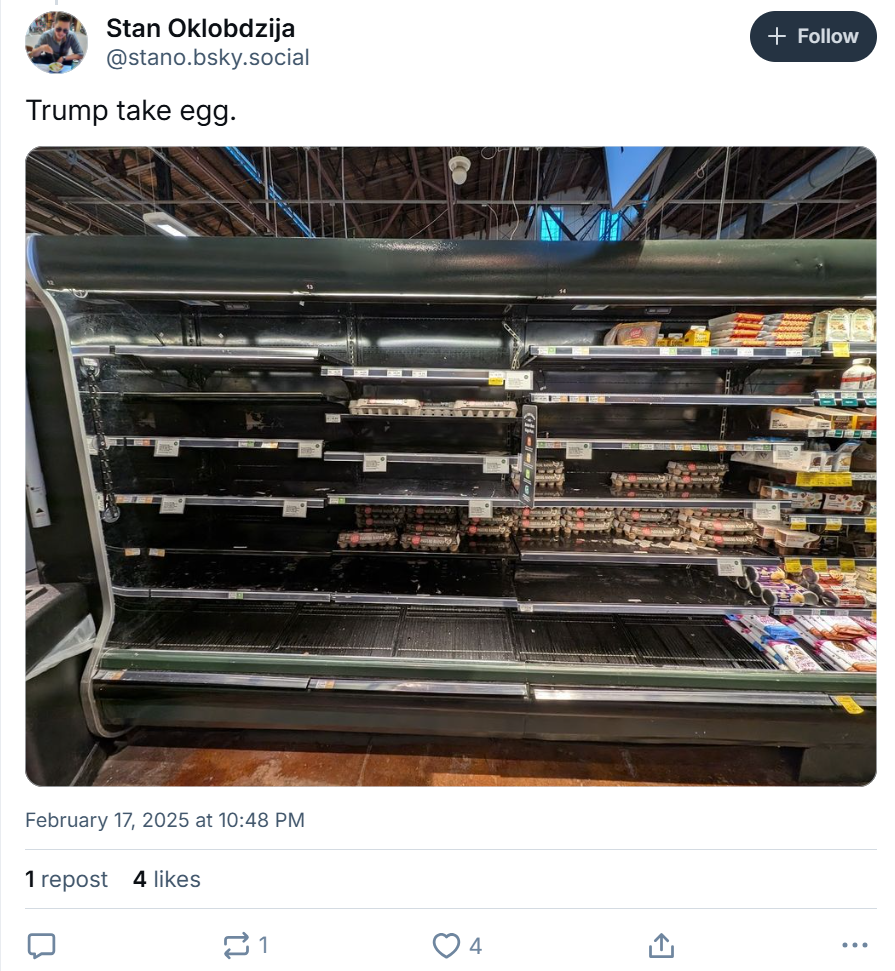 Trump take egg tweet showing empty shelves