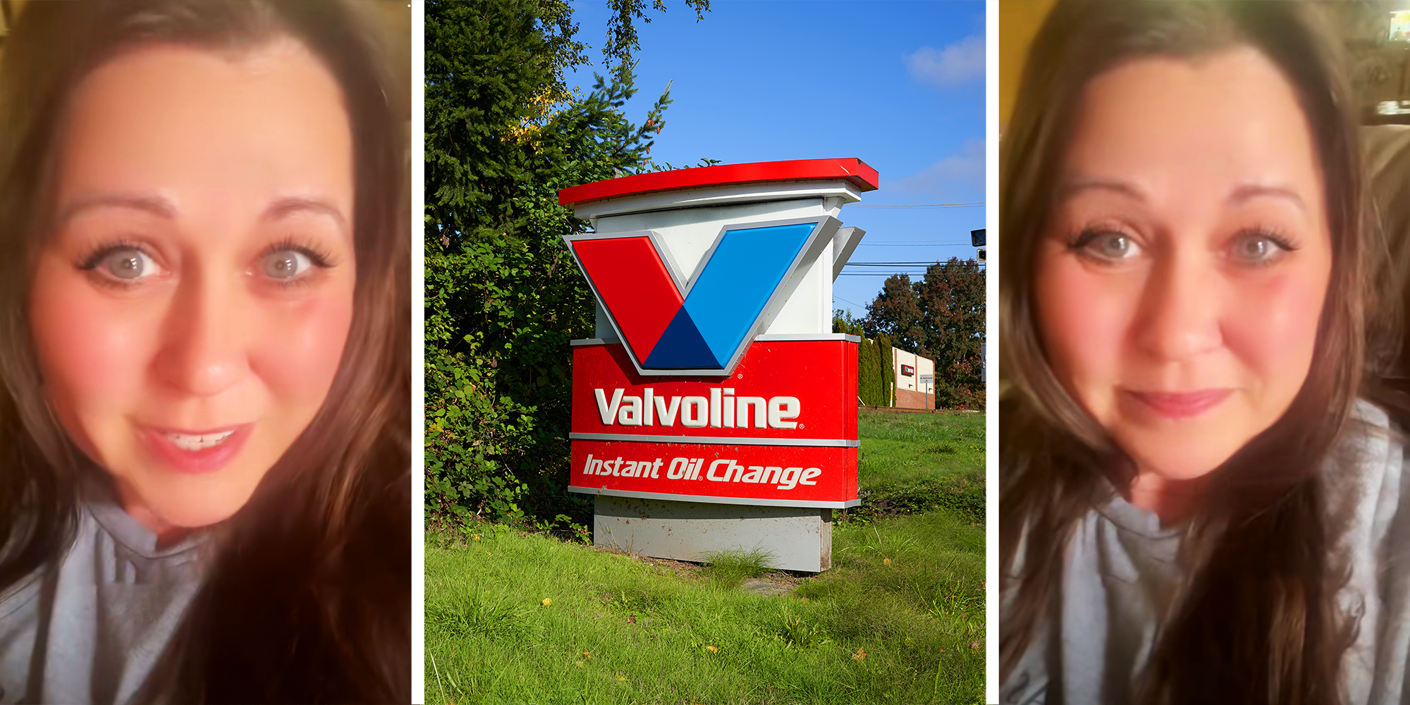3 Panel Image, Women close up, and Valvoline signage on grass