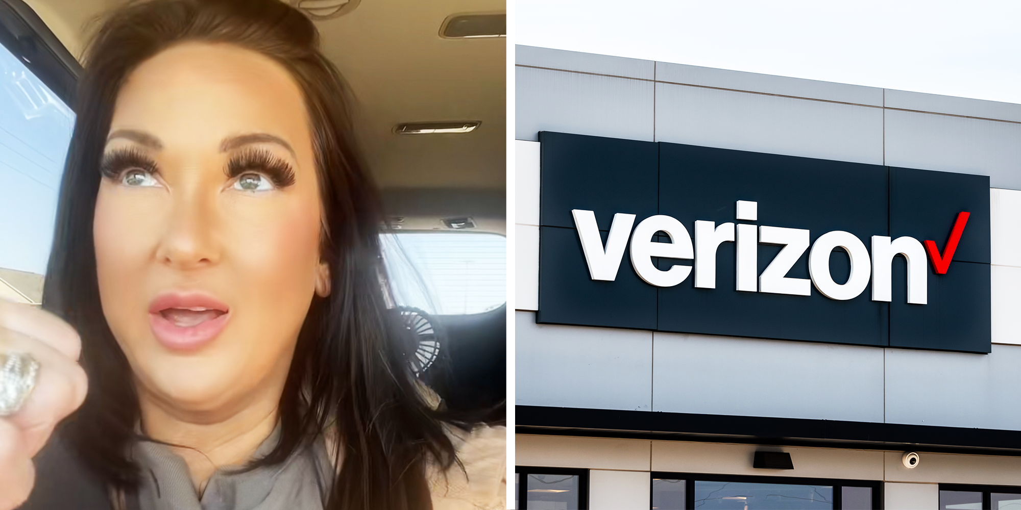 Women with big lashes, Verizon store signage