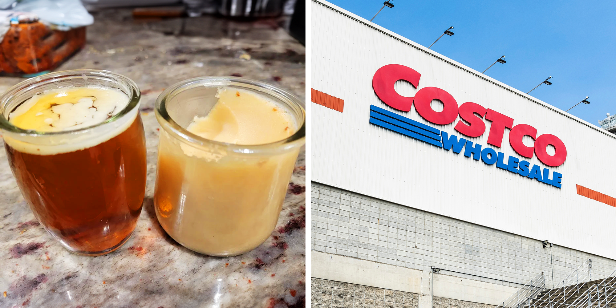 Two jars of bacon greases, Costco store