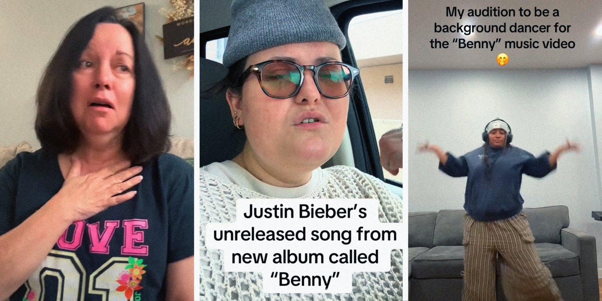 3 panel image of people reacting to the Benny song.