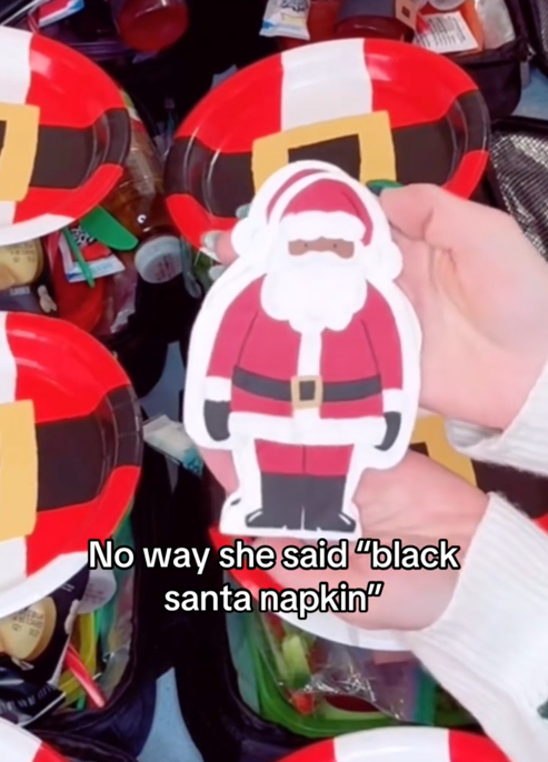 Black Santa Napkin meme TikTok video with a caption reading 'No way she said 'black santa napkin''