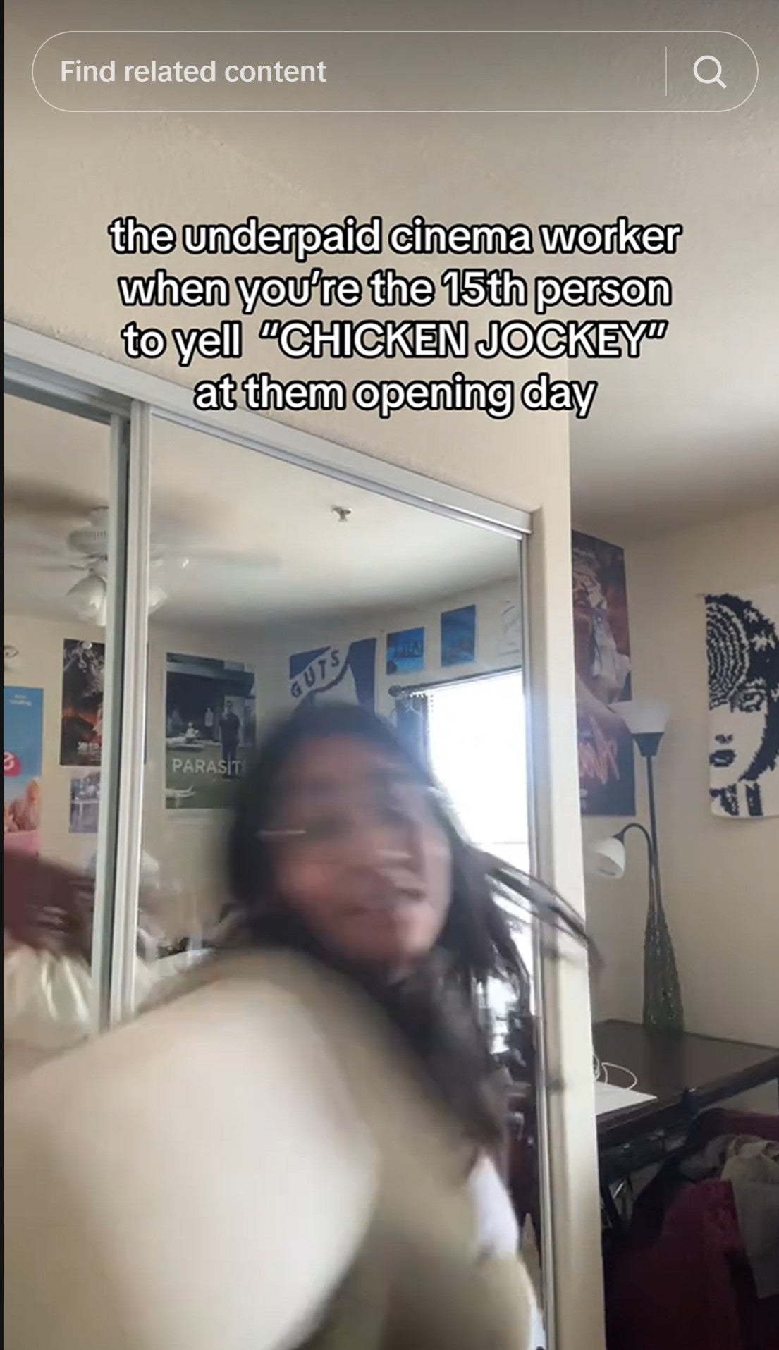 'the underpaid cinema worker when you're the 15th person to yell chicken jockey at them on opening day'