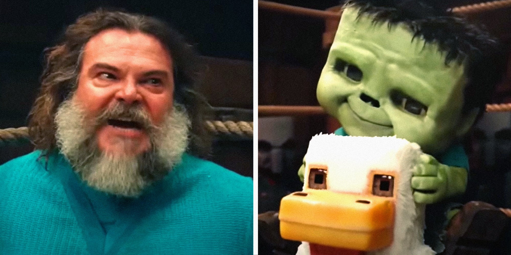 2 panel image showing scenes from the Minecraft movie.