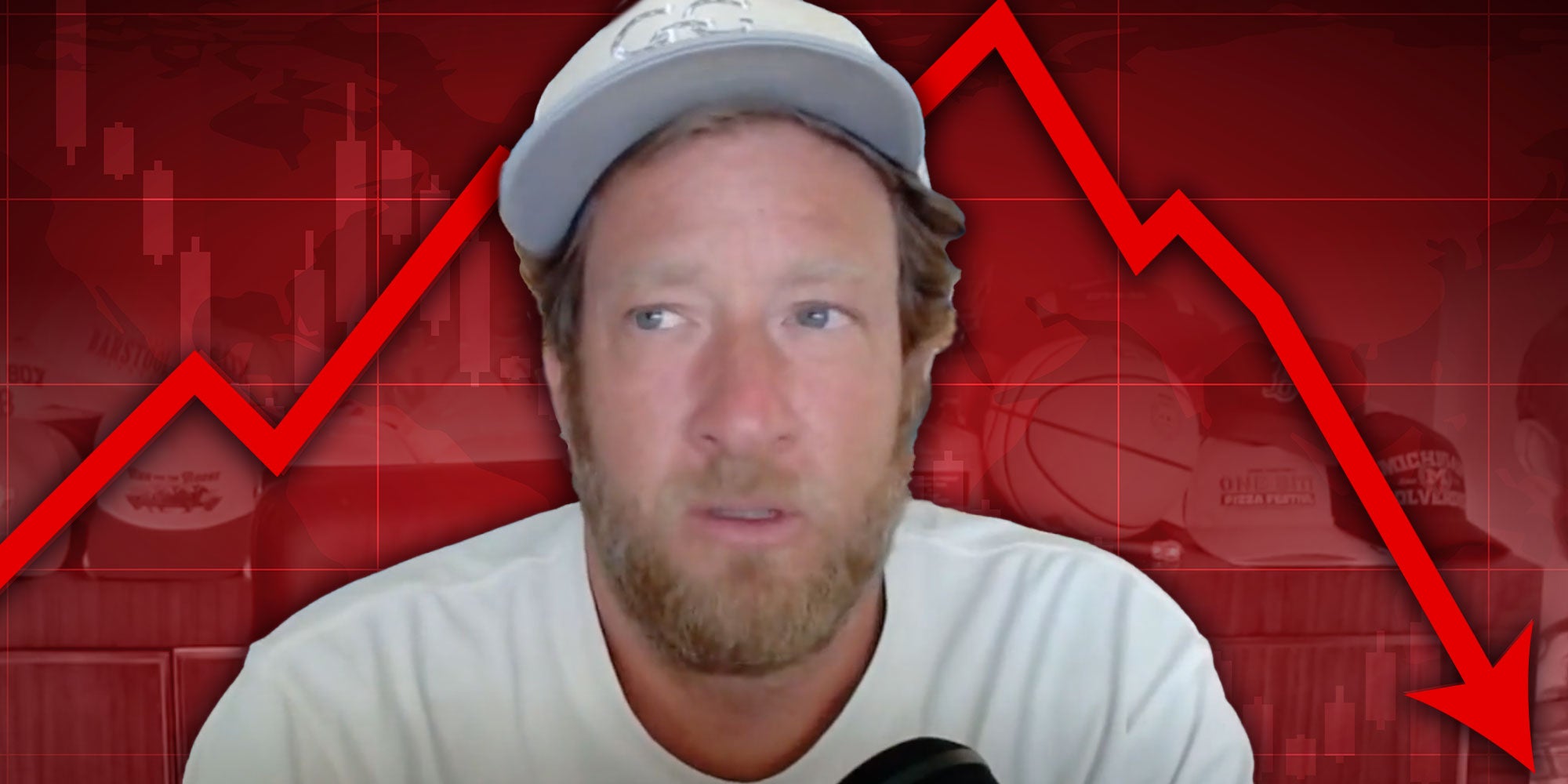 Photo Illustration of Dave Portnoy in front of a crashing red stock market arrow