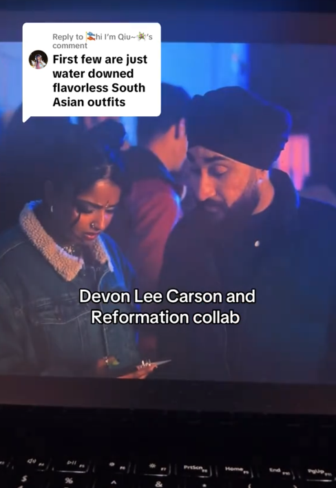 TikTok video showing a scene from 'Late Bloomer' captioned 'Devon Lee Carlson and Reformation collab.'