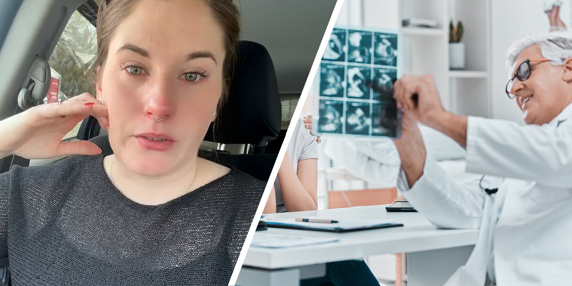 woman shares experience with her IVF Doctor(l) Doctor showing ultrasound results(r)