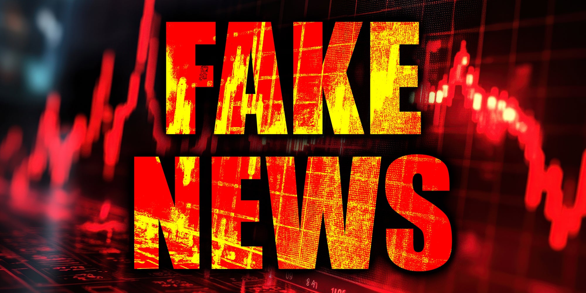 photo collage of market spikes on a chart with text over: FAKE NEWS