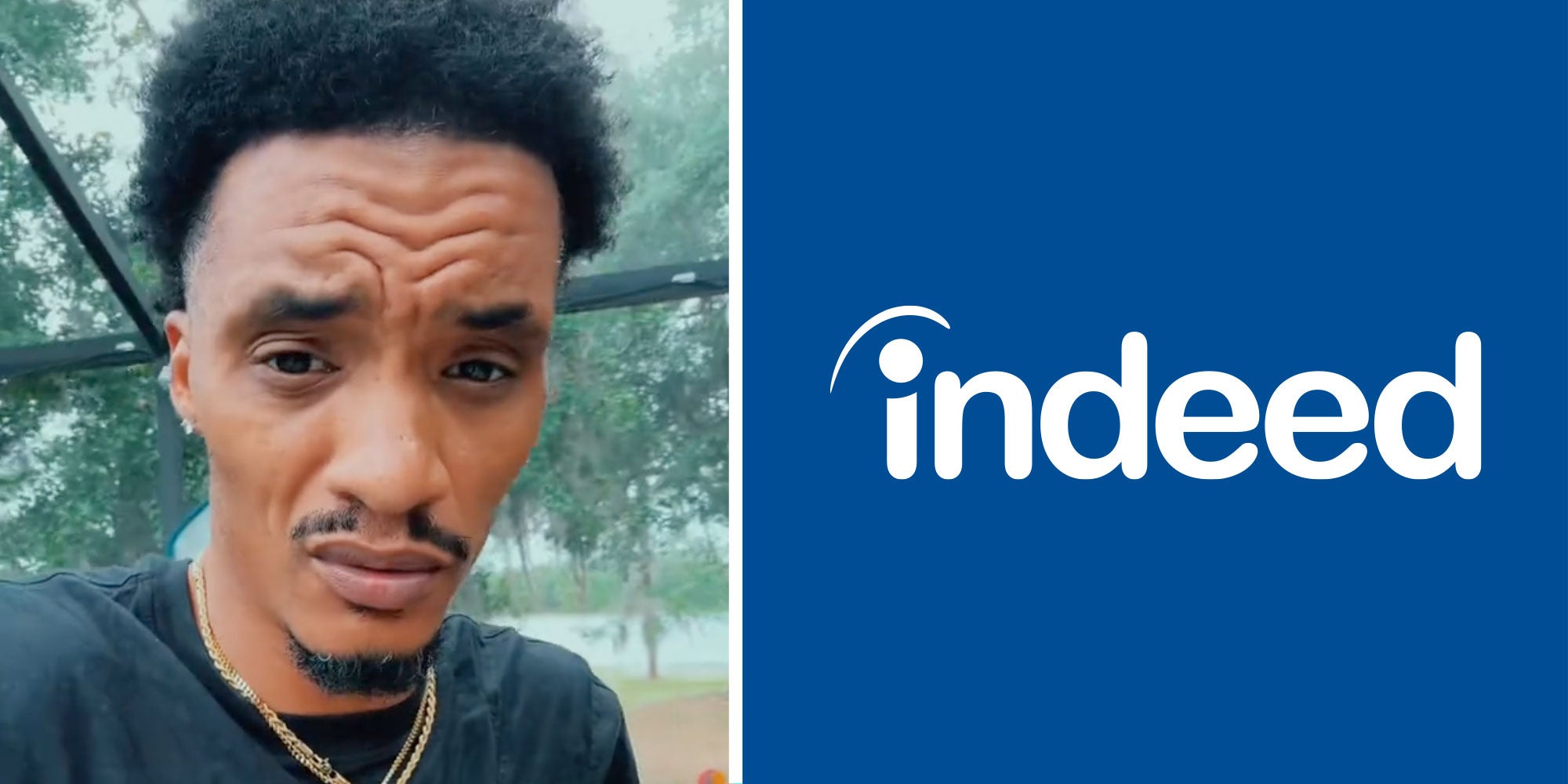 2 image split. florida man, indeed logo