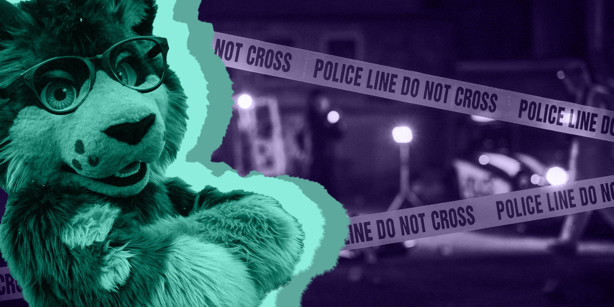 Furry in green color overlay with police do not cross background