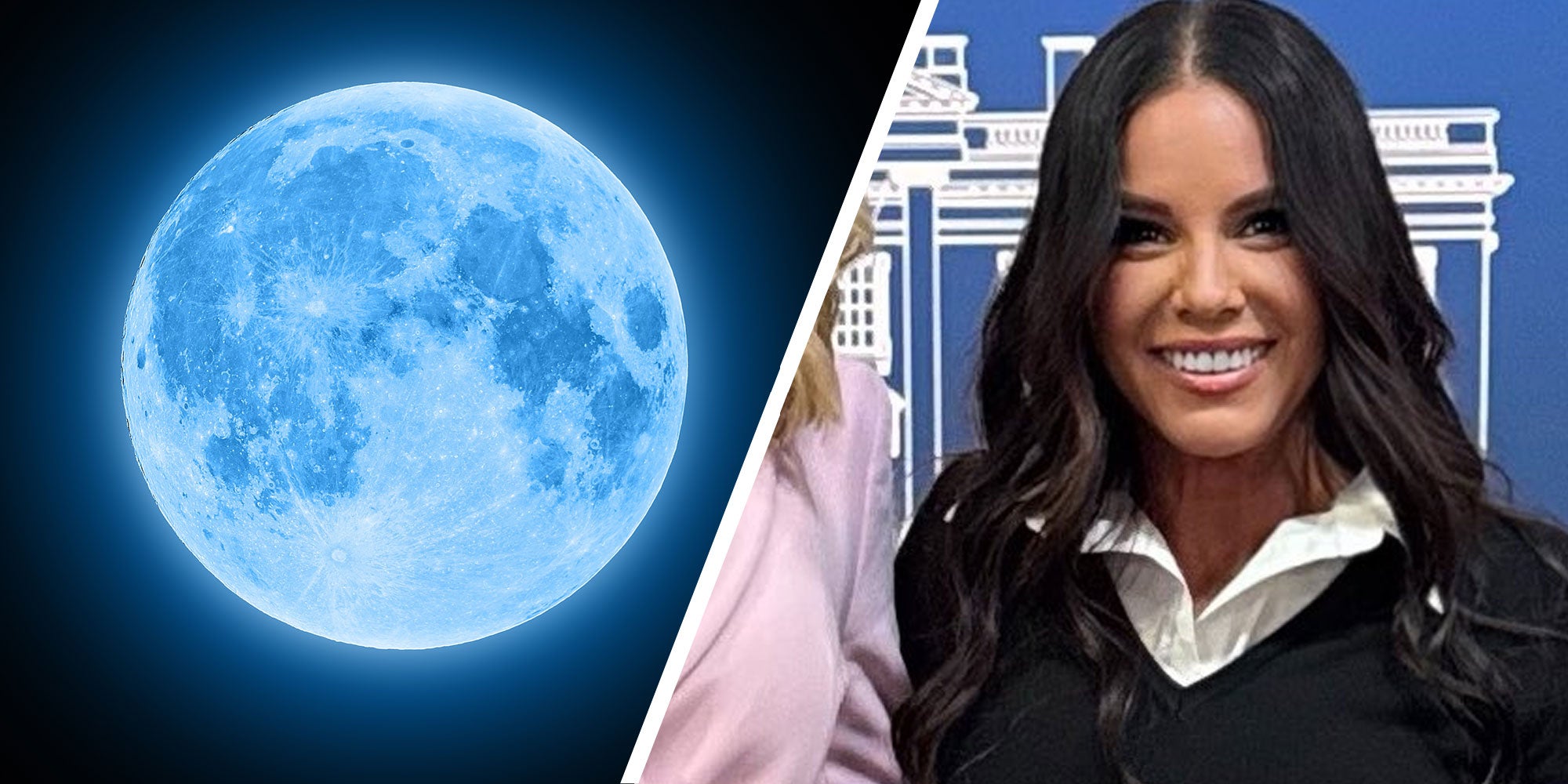 Photo of the Moon with a blue glow; Photo of @KamVTV