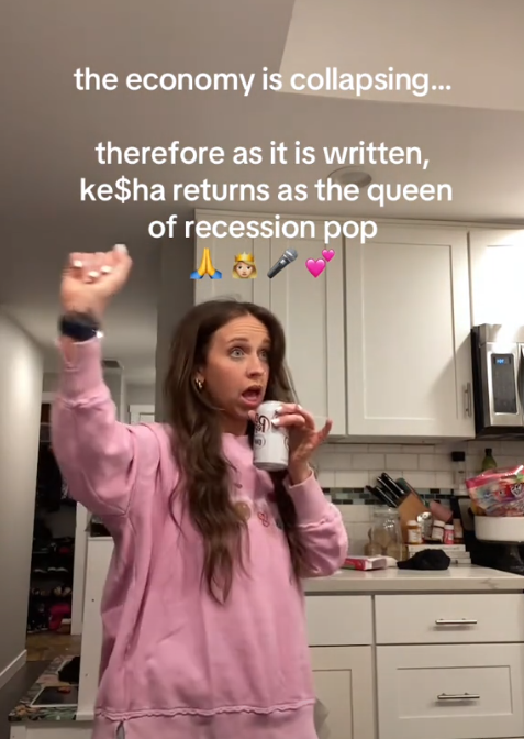 Kesha recession pop TikTok meme about the economy collapsing.