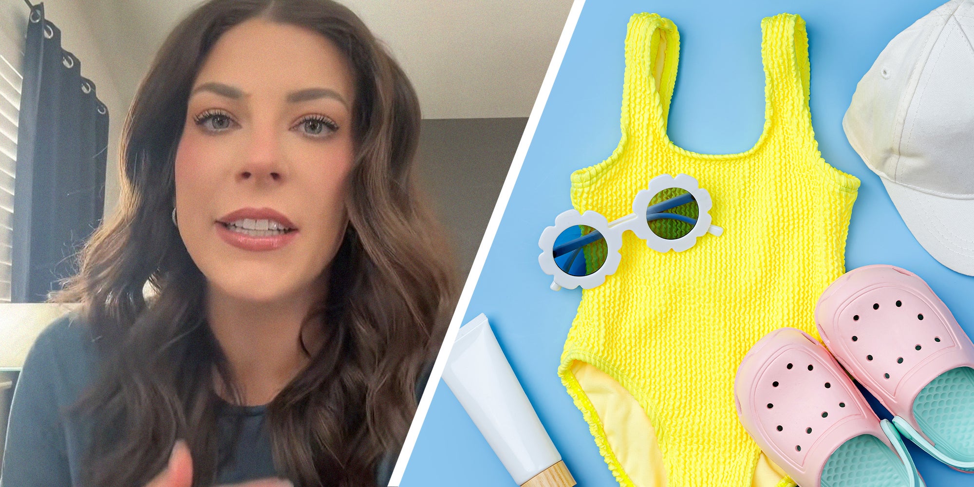 woman shares what she received in package(l) Children swimwear items(r)