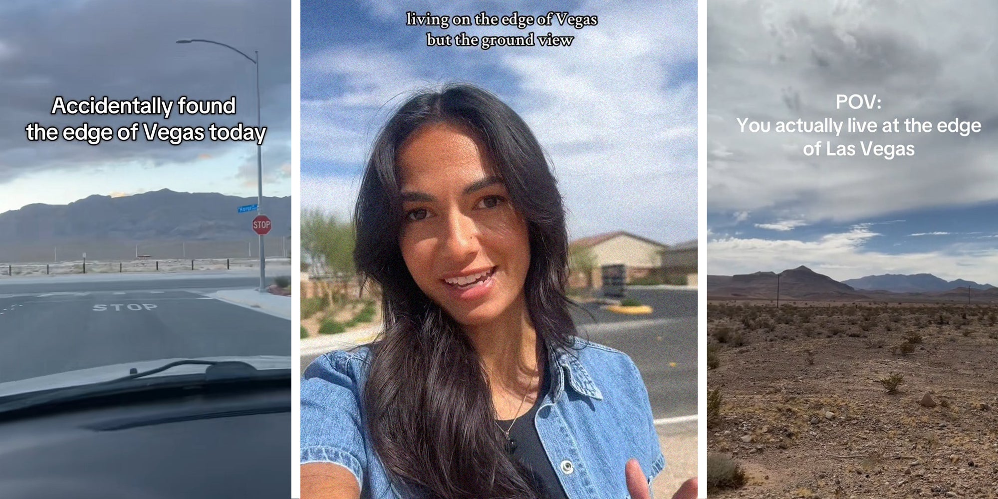 Edge of Las Vegas View(l) Woman shares she lives at the edge of las vegas(c) Point of view of the edge of las vegas(r)