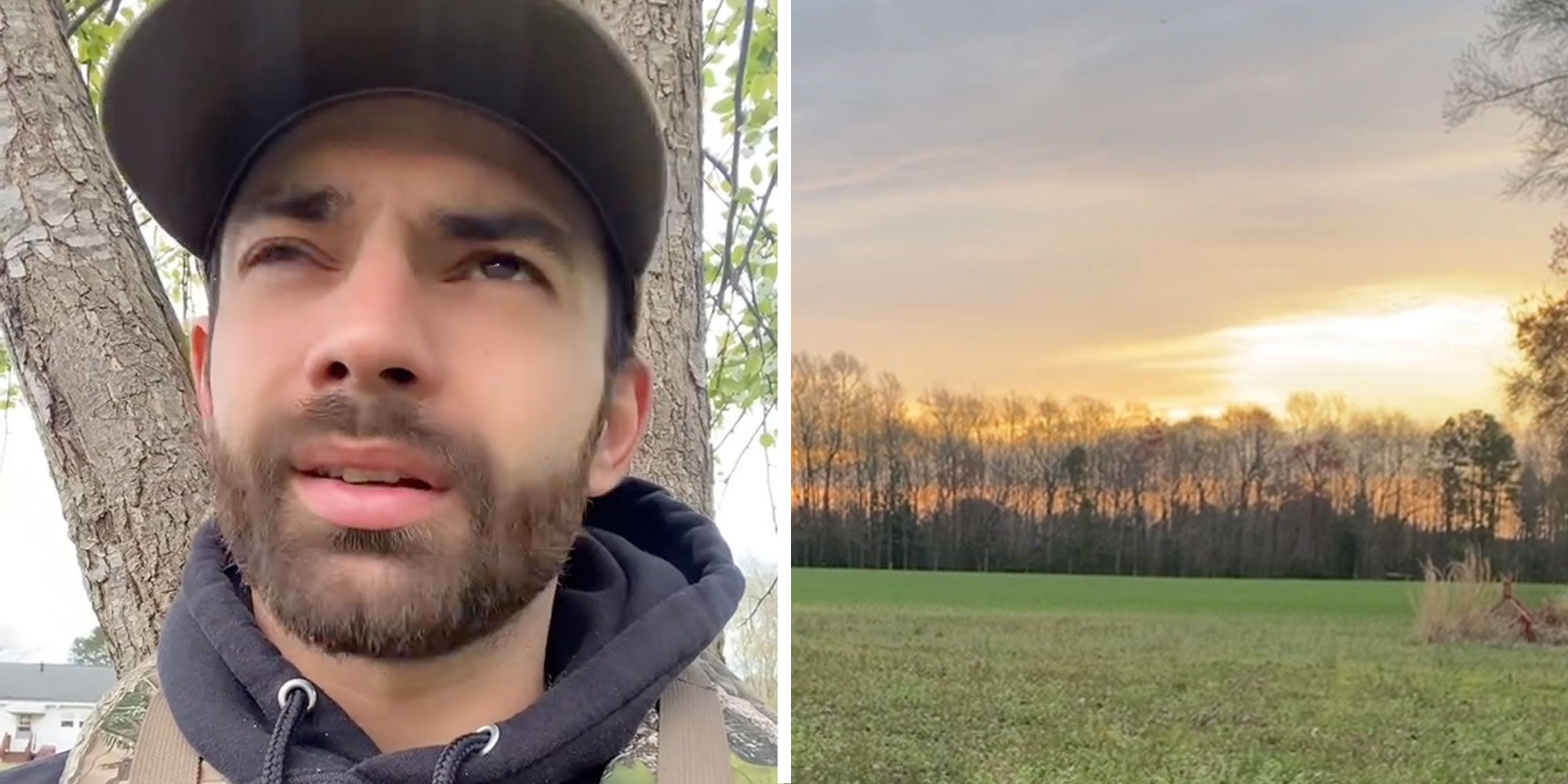 2 panel image of a man, sky