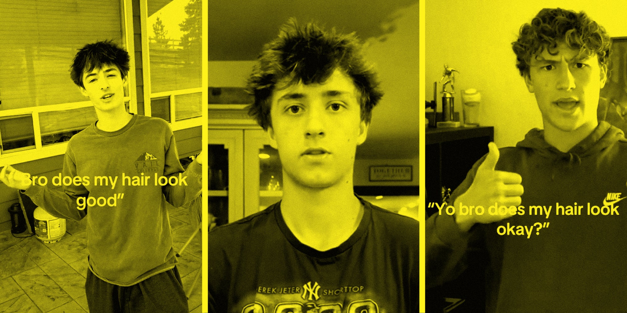 3 panel image of people looking at camera.