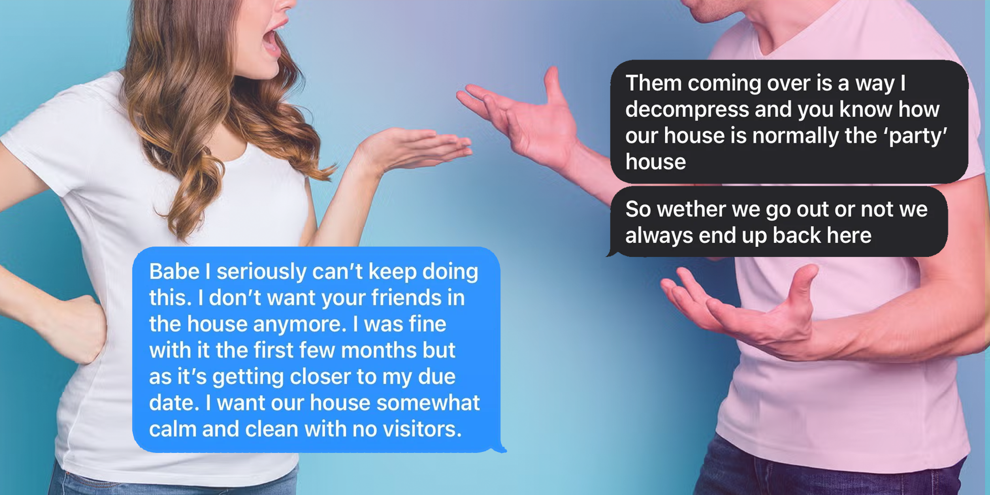 Photo of a pregnant woman and man fighting