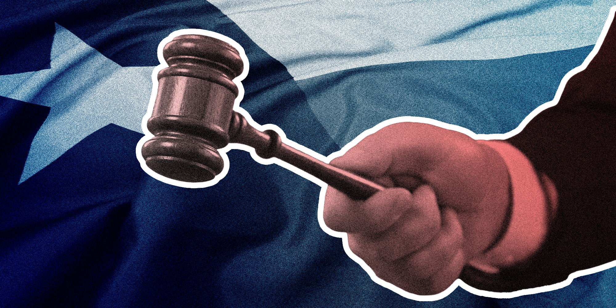 Collage of Texas flag and judge's gavel