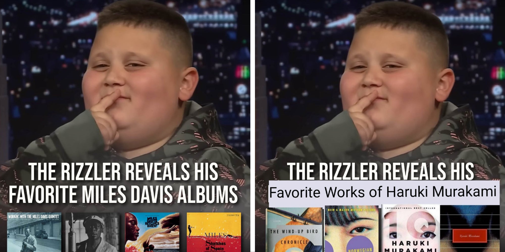 2 panel image both showing versions of the Rizzler Reveals meme.