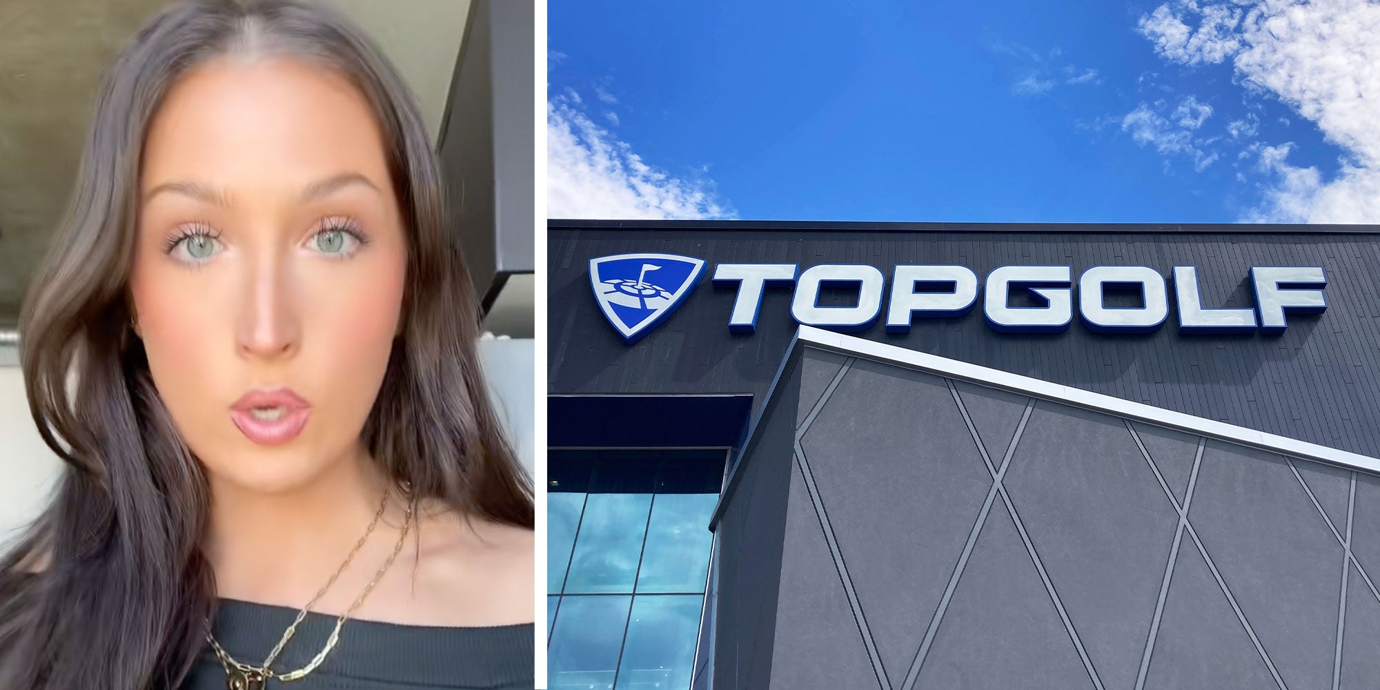 2 image split. Woman, Top Golf