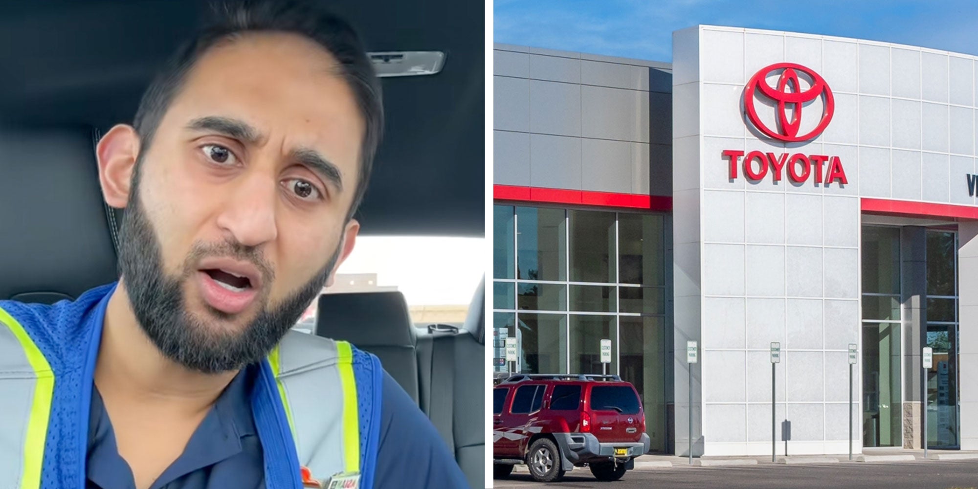 Screenshot of Tiktok user @hdptravel; Photo of a Toyota Dealership exterior.