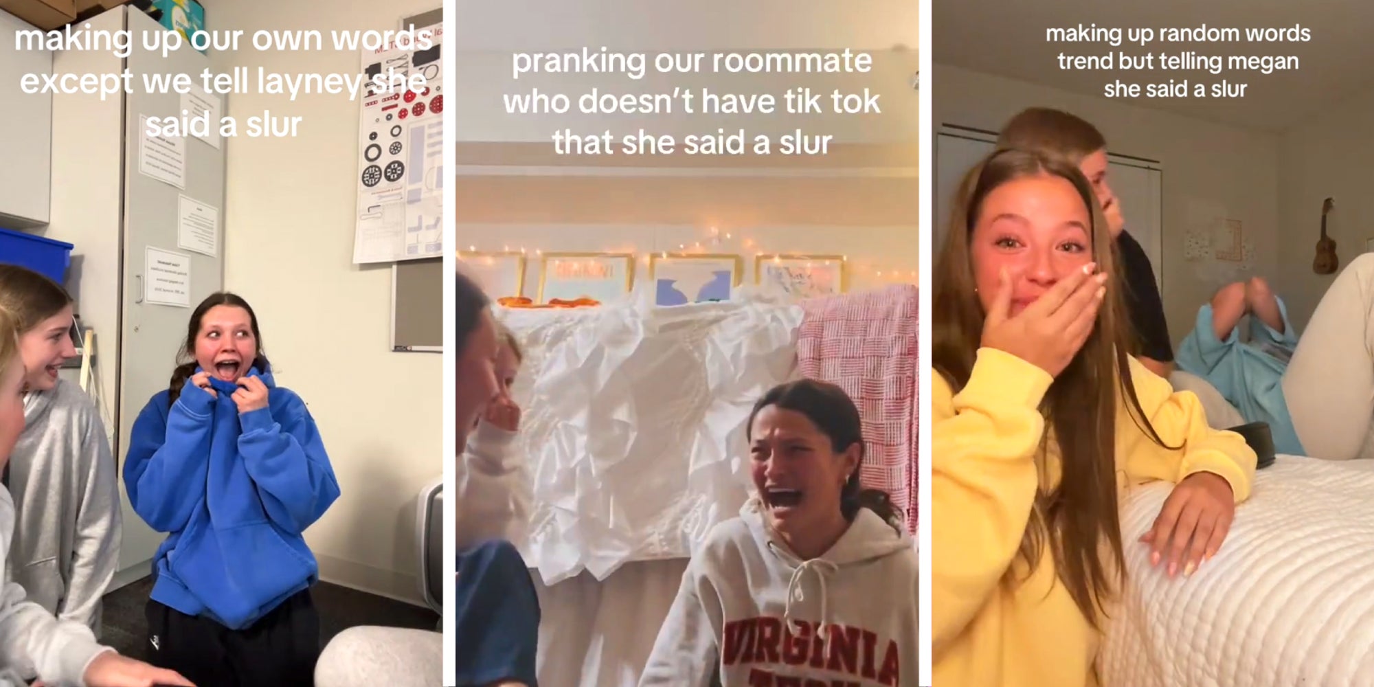 3 panel image showing groups of people laughing.