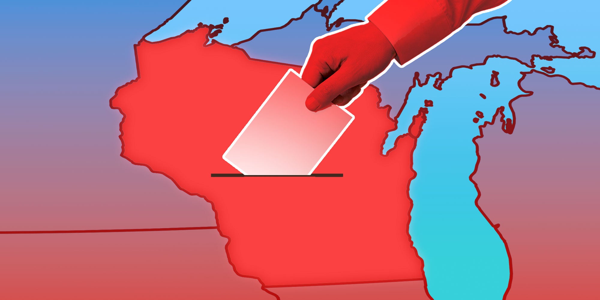 Photo Illustration of a hand inserting a voting ballot in the state of Wisconsin.