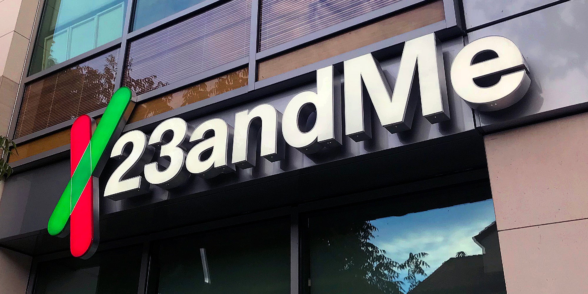 A photo of the exterior of 23andMe offices in Mountain View California.
